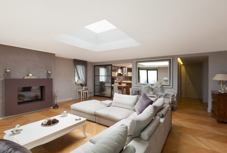 Modern, airy attic living room, perfect for creating a luxurious space.